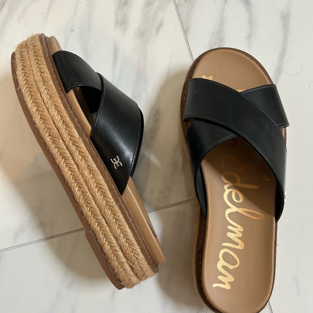 Sam Edelman Black and Tan Platform Sandals
